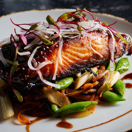 6 portions Ora King Salmon Over Stir Fried Vegetables  - Cooked
