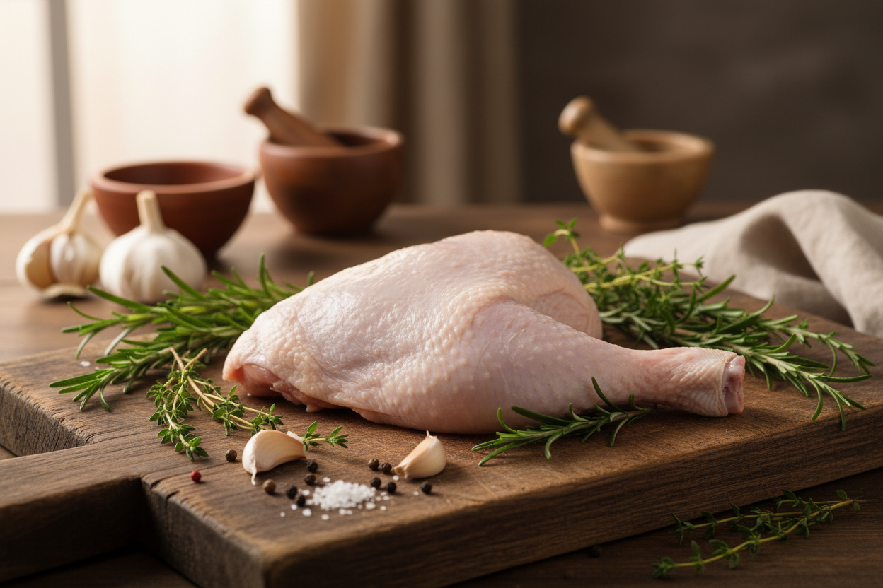 quarter chicken raw with background 