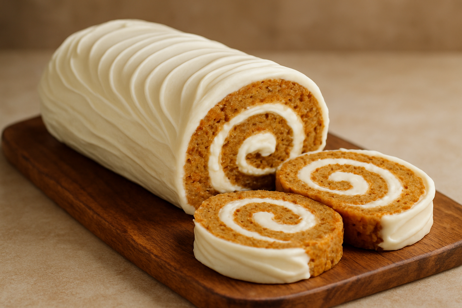 white frosted carrot cake log